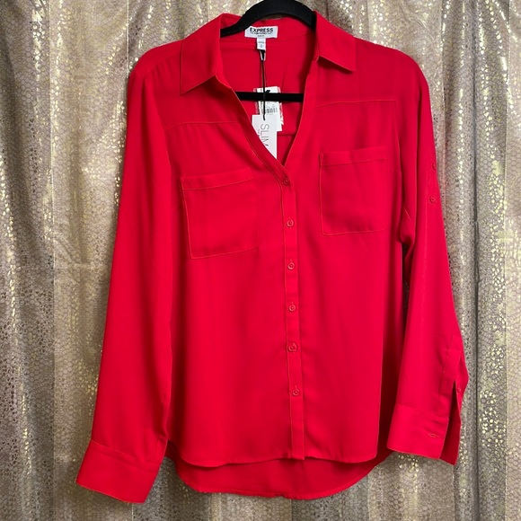 Express Tops - Express cherry red slim fit Portofino button down shirt size S, NWT